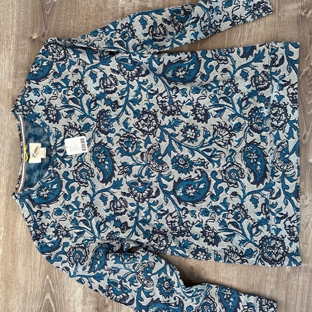 NWT Urban Outfitters KOTO Blue Paisley Floral Cotton Long Sleeve Tunic